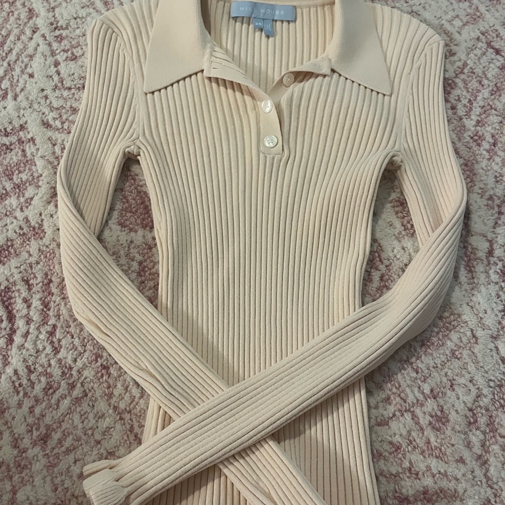 Hill House Beige Ribbed Polo Top